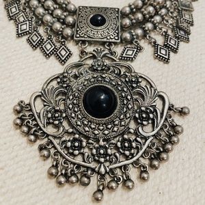 Black Silver Boho Inspired Necklace